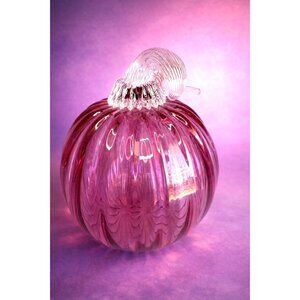 New York Hand Blown Glass Pumpkin Pink Ribbed Clear Stem